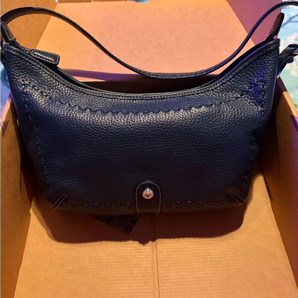 Brighton Navy Blue Pebbled Leather Shoulder Bag